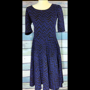 Lularoe Nicole Black and Blue Fit and Flair Dress